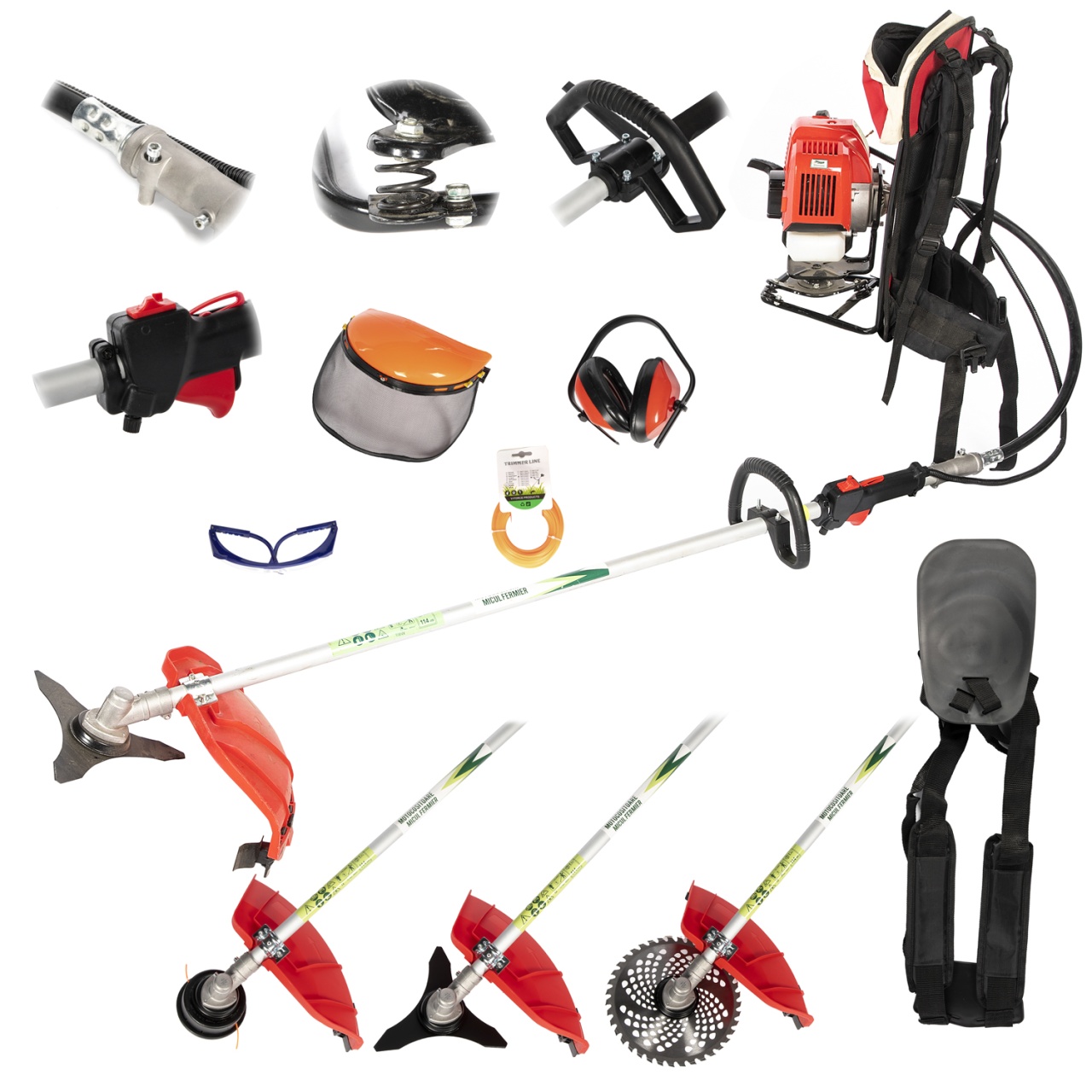 Motocoasă pe benzină tip rucsac 4.76 CP Micul Fermier GF-1550 (43cc) cu 7 accesorii