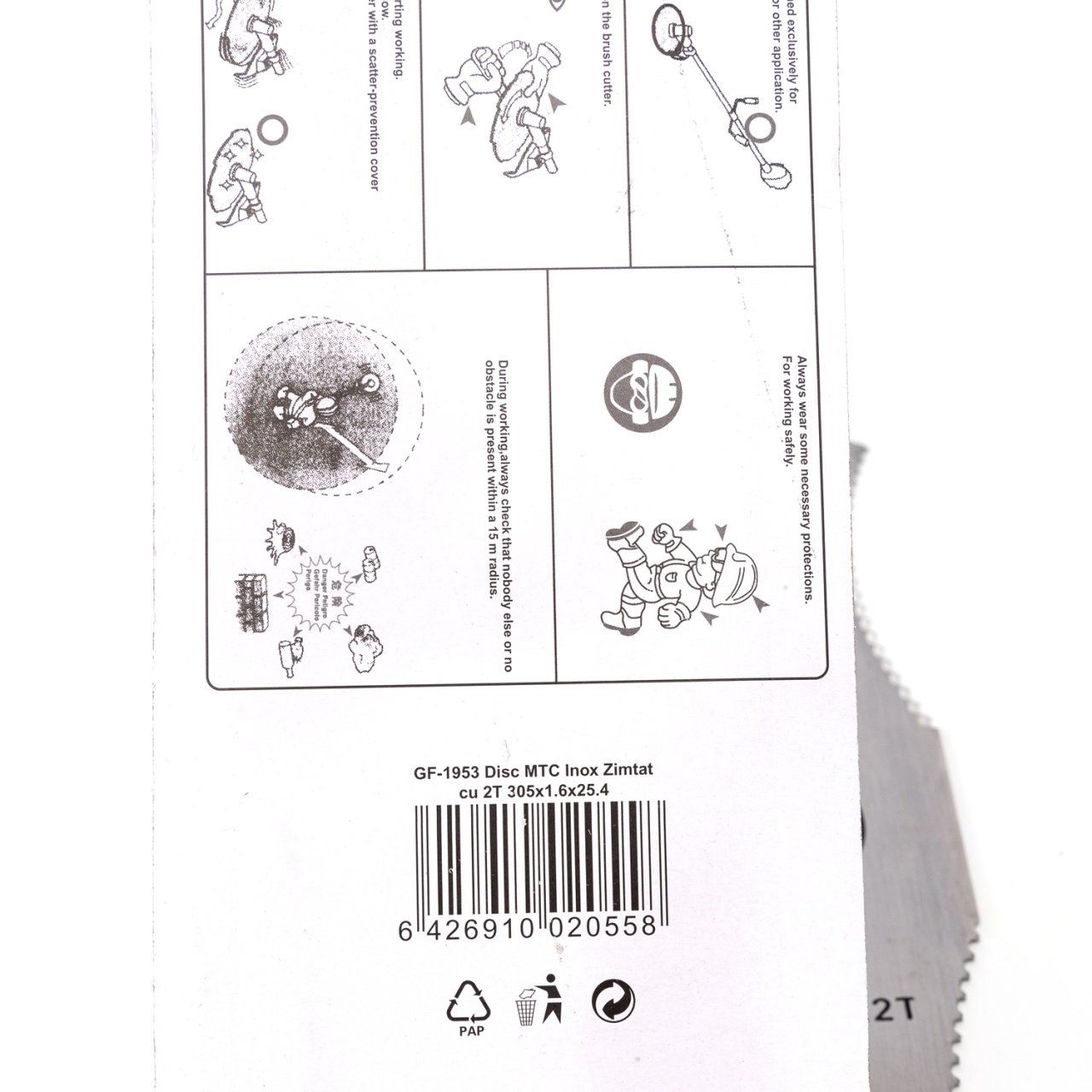Disc motocoasă inox zimțat 2T Micul Fermier GF-1953, Ø305 mm, prindere 25.4 mm