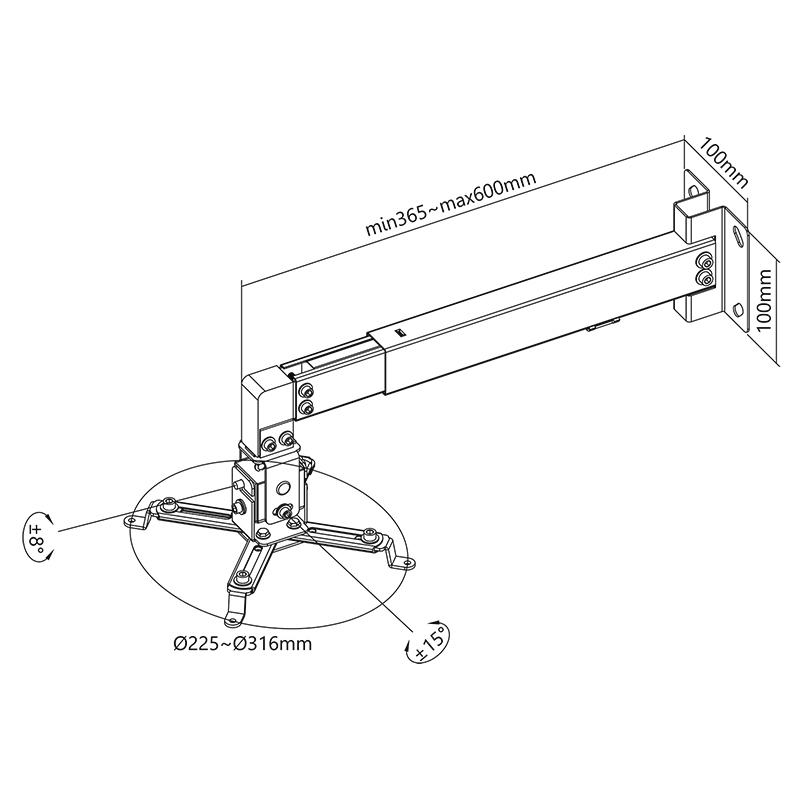 Suport de perete reglabil pentru proiector/retroproiector, 43–65 cm, max. 10 kg, gri