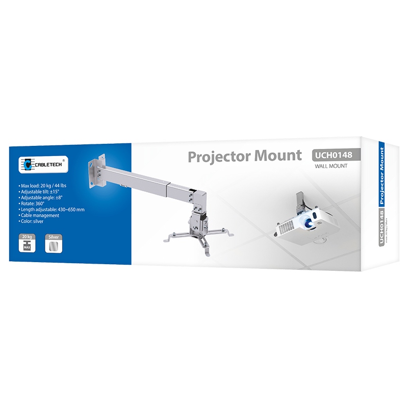 Suport de perete reglabil pentru proiector/retroproiector, 43–65 cm, max. 10 kg, gri
