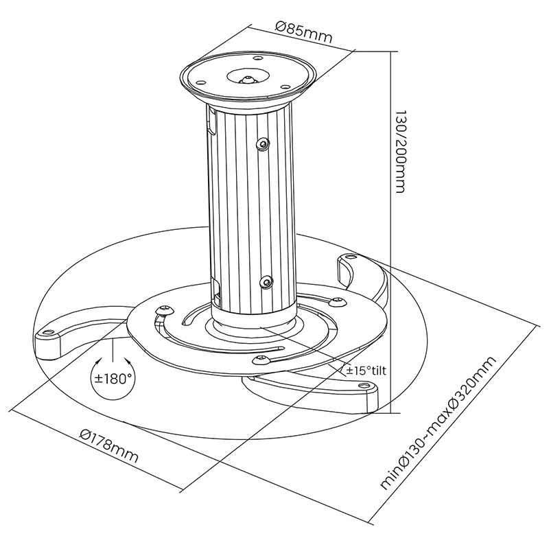 Suport proiector de tavan Cabletech, gri, max. 10 kg