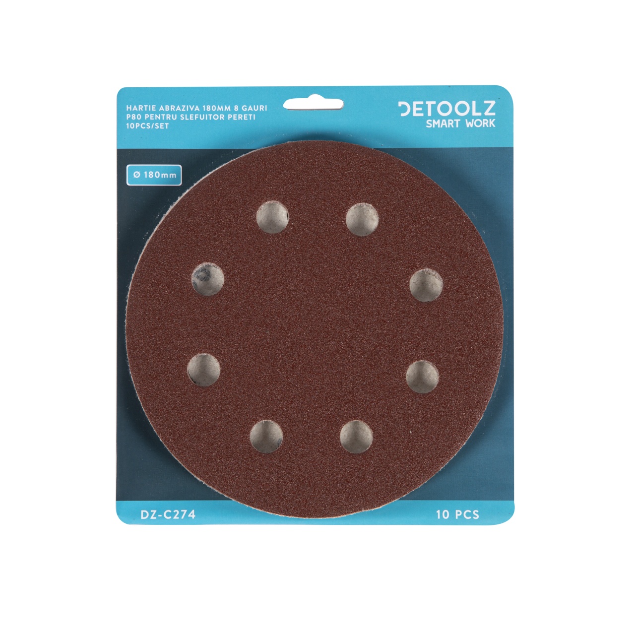 Set 10 discuri abrazive P80, 180 mm, 8 găuri – Detoolz