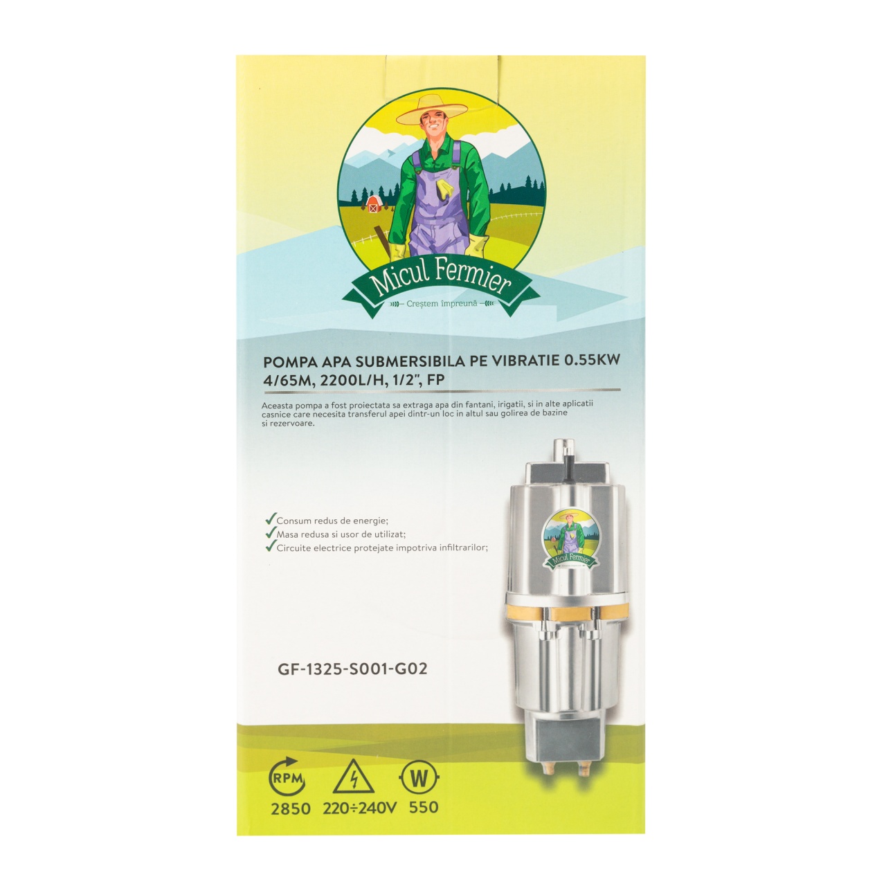 Pompă submersibilă cu vibrații Micul Fermier 0,55 kW, 2200 l/h, Hmax 65 m, 1/2