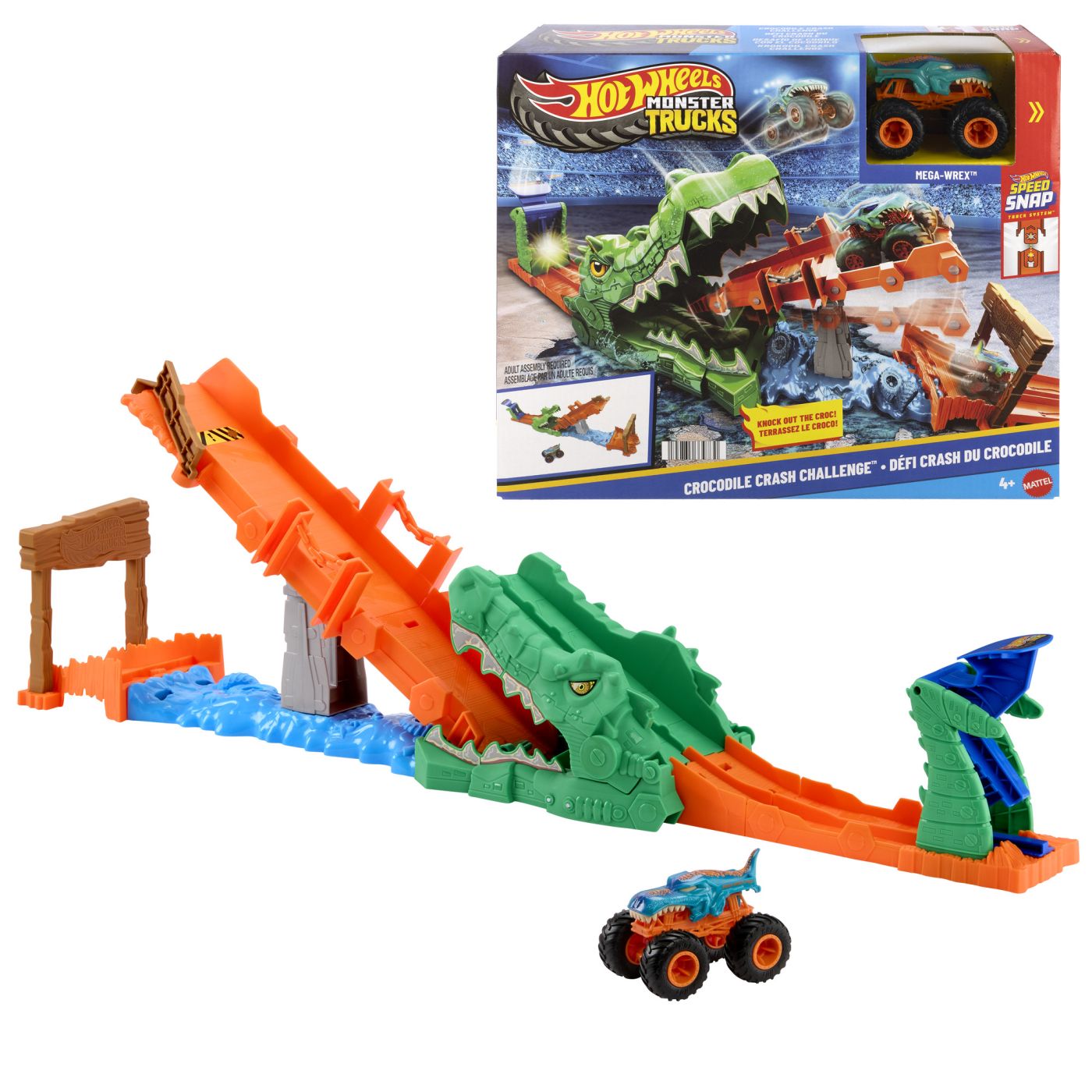 HOT WHEELS MONSTER TRUCK SET DE JOACA PROVOCAREA CROCODILULUI CU MASINUTA MEGA WREX SuperHeroes ToysZone
