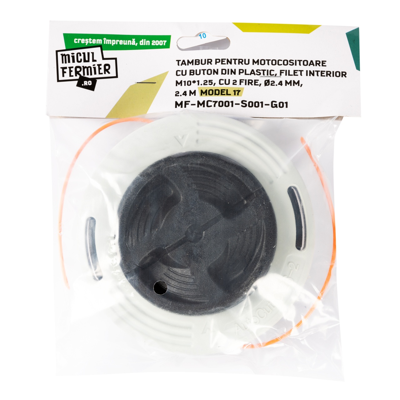 Tambur cap trimmer (mosor) Micul Fermier M10x1.0, 2 fire, fir 2.4 mm, 2.4 m – Model 17