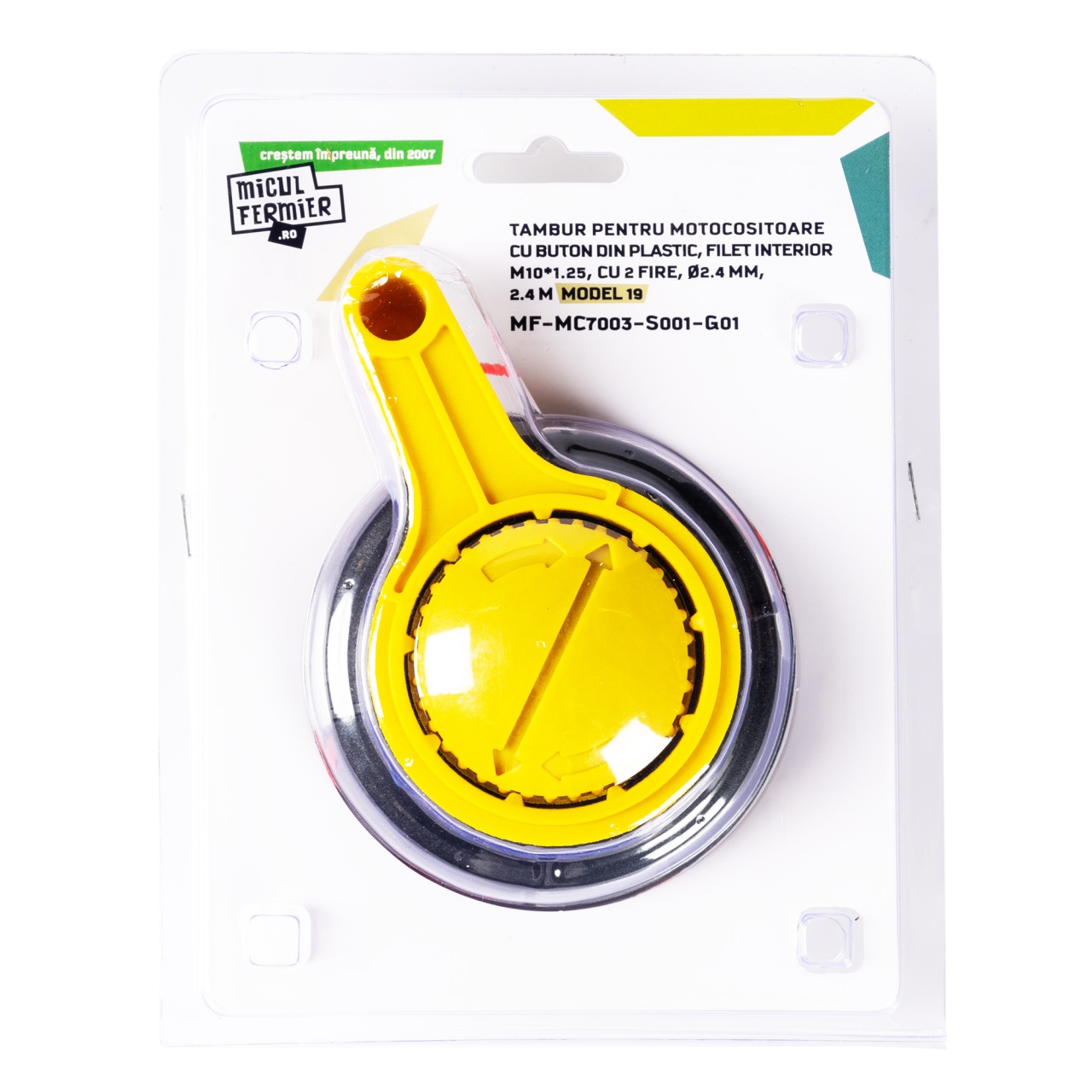 Tambur trimmer Micul Fermier M10x1.25 2F cu fir 2.4 mm x 2.4 m – Model 19