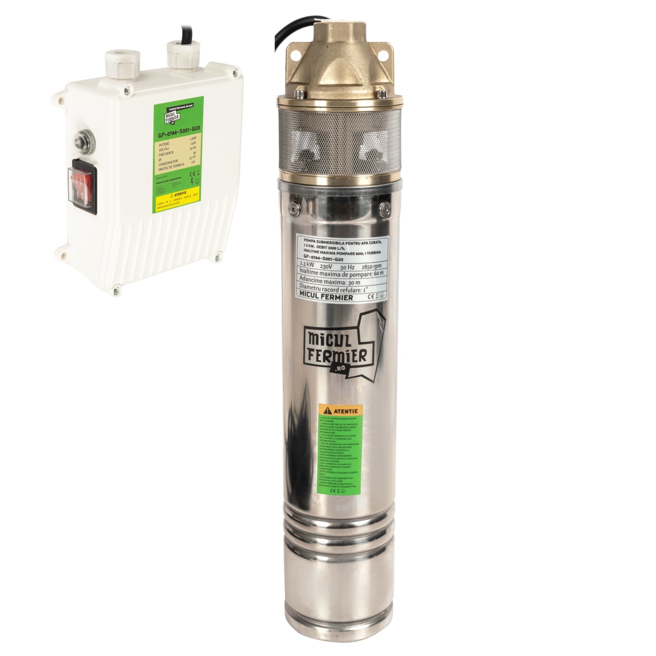 Pompa submersibila pentru apa curata Micul Fermier 1.3 kW, 3000 l/h, 60 m, cu turbina (GF-0744-S001-G03)