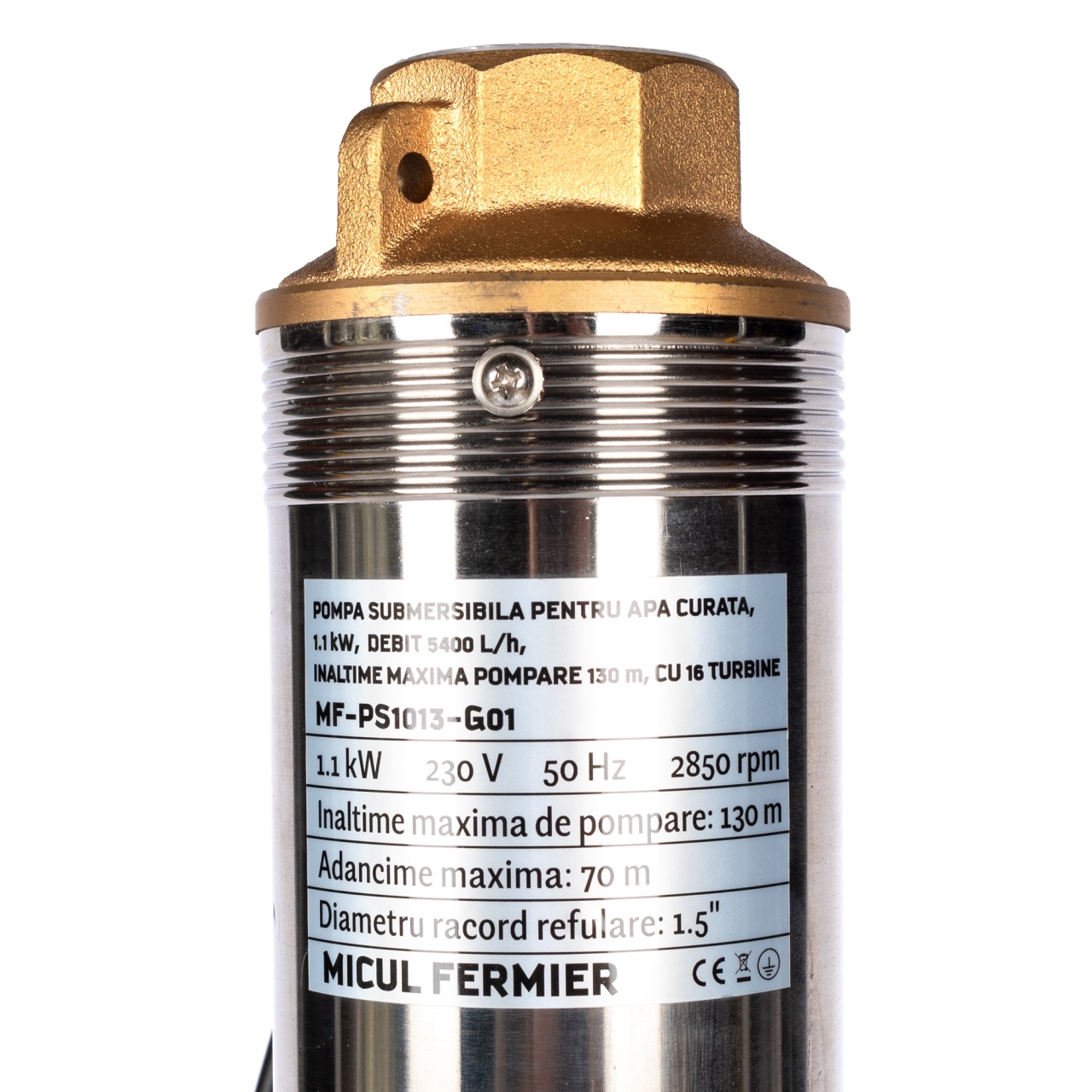 Pompa submersibila pentru apa curata Micul Fermier MF-PS1013-G01, 1.1 kW, 5400 l/h, 130 m, 16 turbine