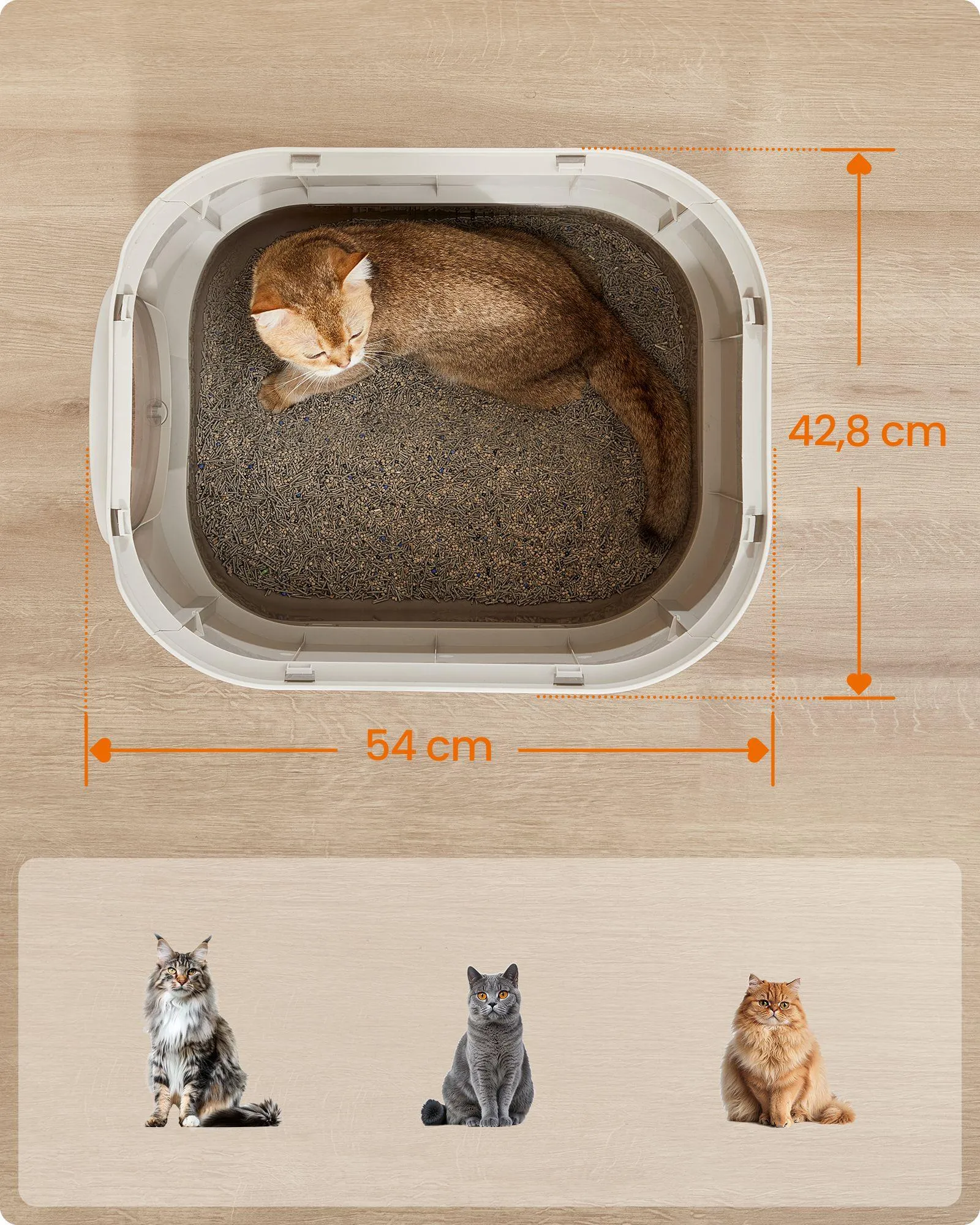 FEANDREA Litiera pentru pisici XXL cu capac, tava extensibila si accesorii incluse, din plastic PP, 54x43x40 cm, gri deschis Household NewTrend