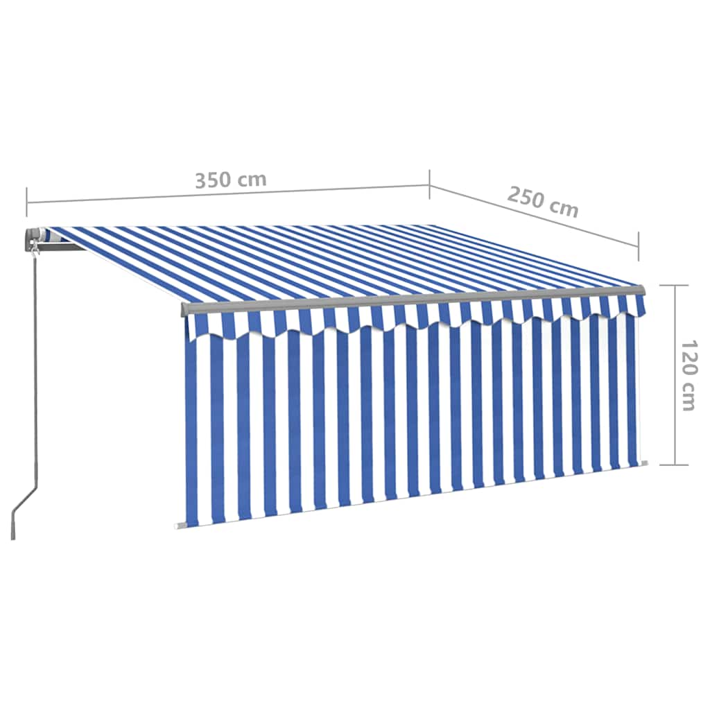 Copertină retractabilă manual cu stor, albastru&alb, 3,5x2,5 m GartenMobel Dekor