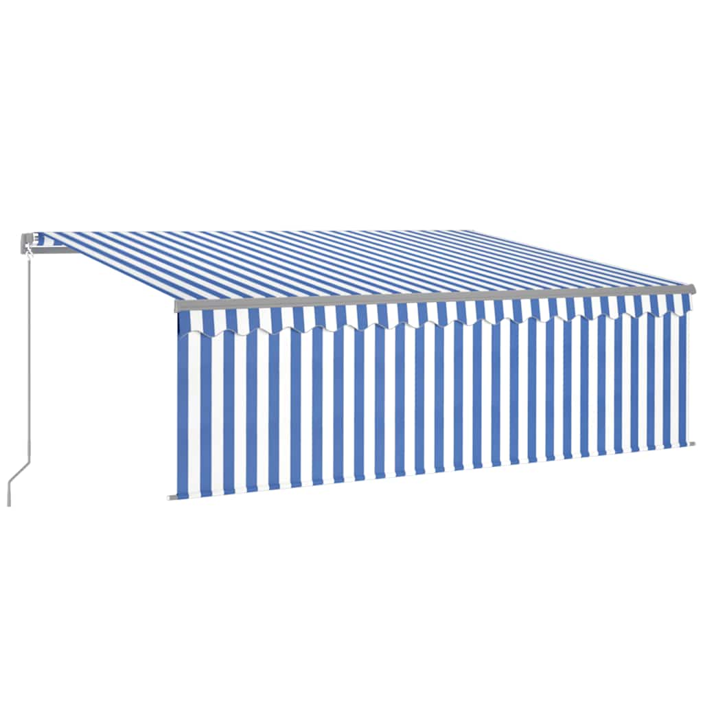 Copertină retractabilă manual cu stor, albastru&alb, 4,5x3 m GartenMobel Dekor