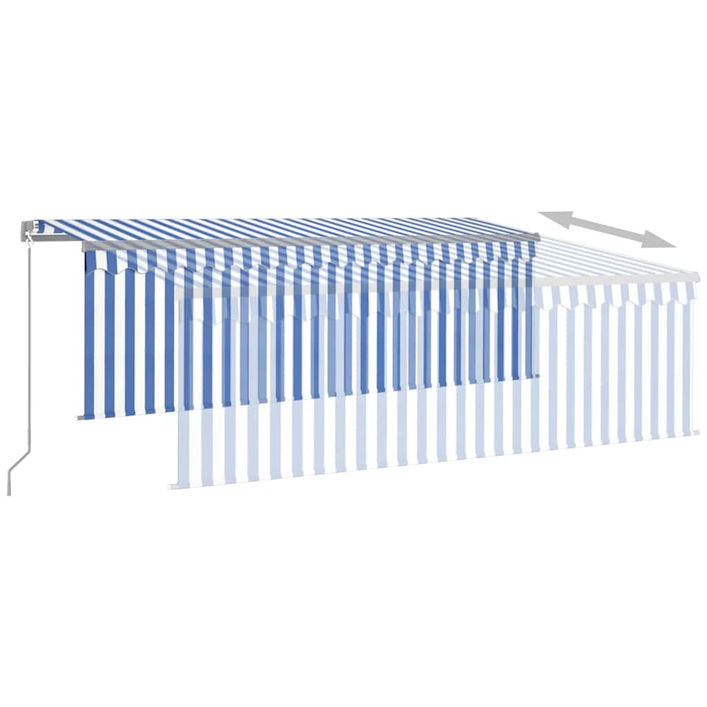 Copertină retractabilă manual cu stor, albastru&alb, 4,5x3 m GartenMobel Dekor