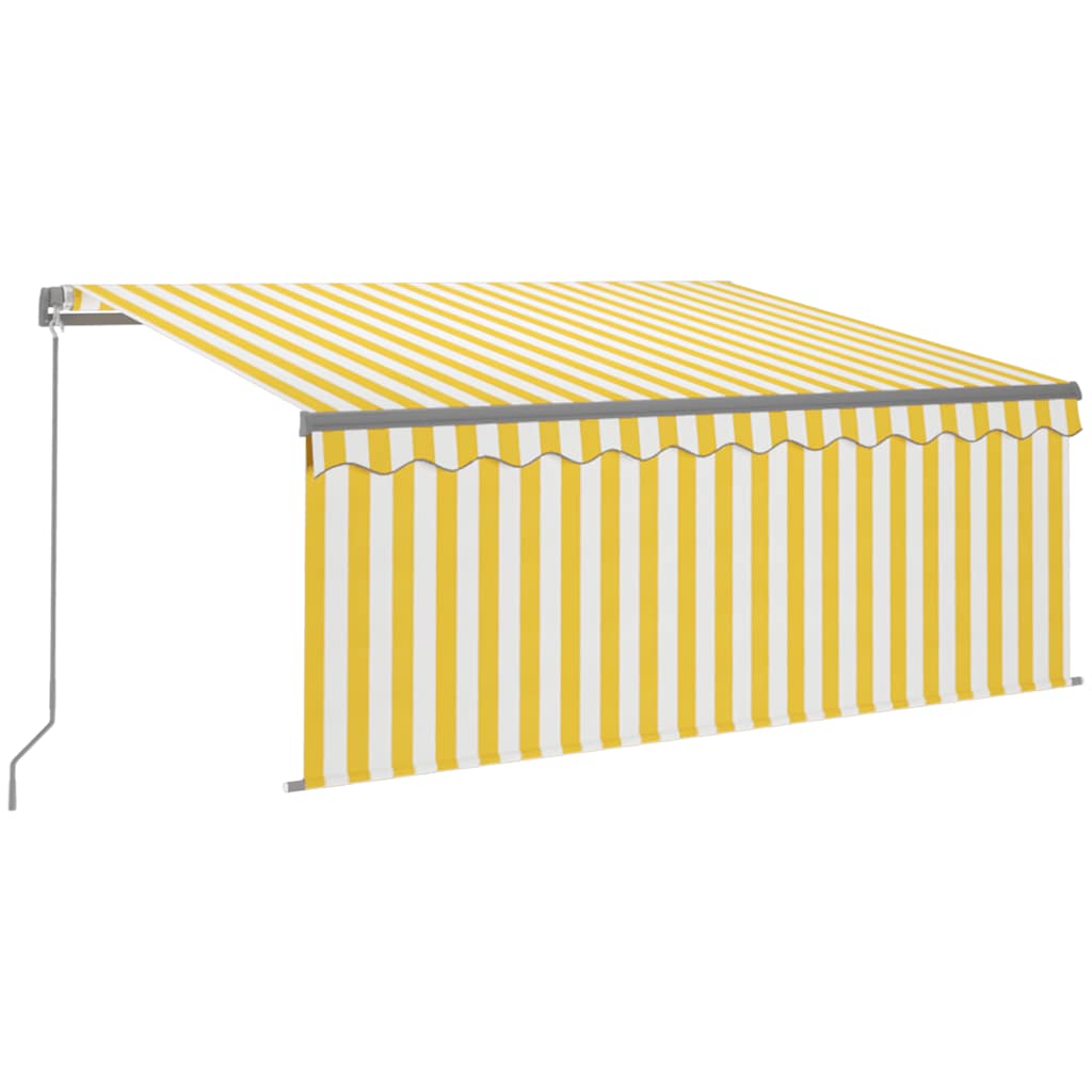 Copertină retractabilă manual cu stor, galben&alb, 3,5x2,5 m GartenMobel Dekor