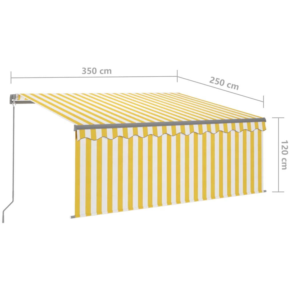 Copertină retractabilă manual cu stor, galben&alb, 3,5x2,5 m GartenMobel Dekor