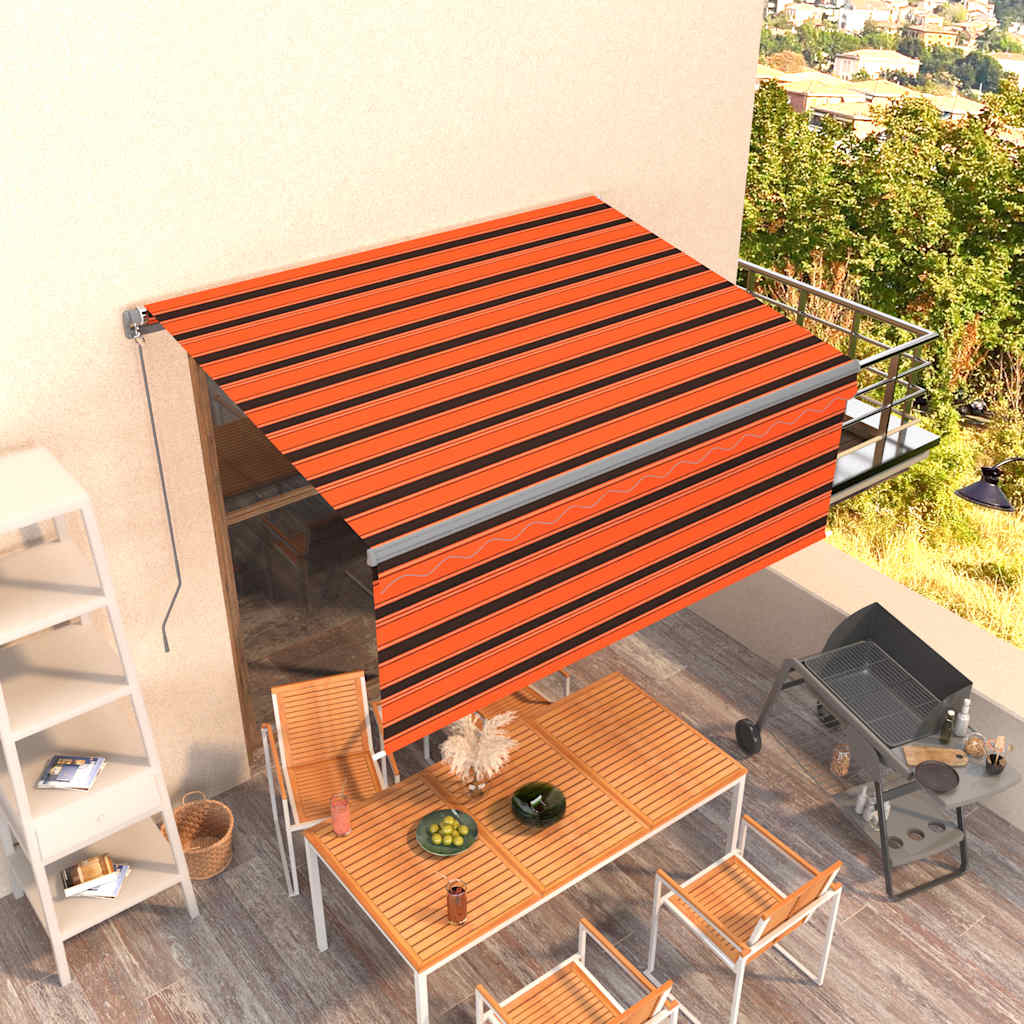 Copertină retractabilă manual cu stor portocaliu&maro 3,5x2,5 m GartenMobel Dekor