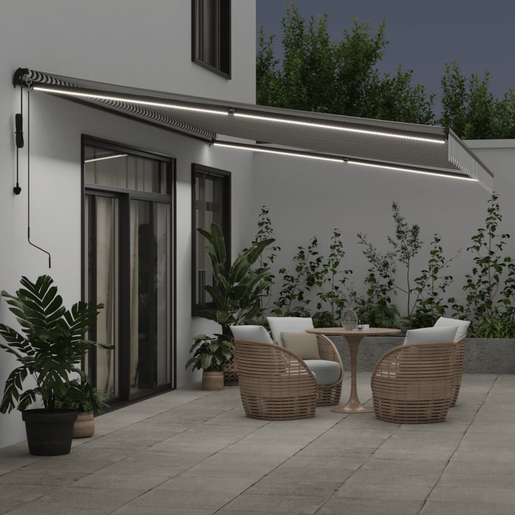 Copertină retractabilă automat LED-uri antracit/alb 600x350 cm GartenMobel Dekor