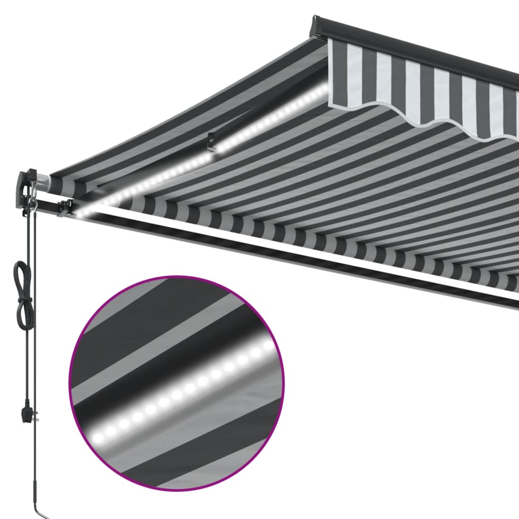 Copertină retractabilă automat LED-uri antracit/alb 600x350 cm GartenMobel Dekor