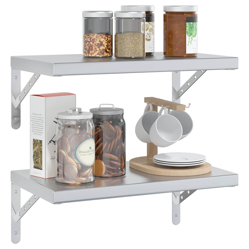 Rafturi de perete, 2 buc., 50x30 cm, argintiu oțel inoxidabil GartenMobel Dekor