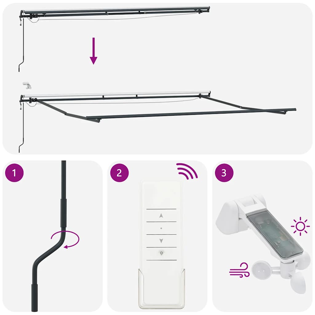 Copertină retractabilă automat cu LED, antracit/alb, 500x300 cm GartenMobel Dekor