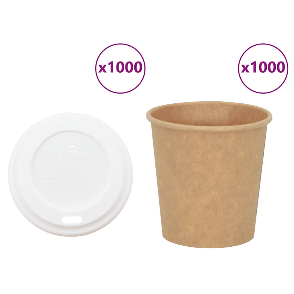 Cești de cafea din hârtie cu capace 1000 buc 4oz 100ml GartenMobel Dekor