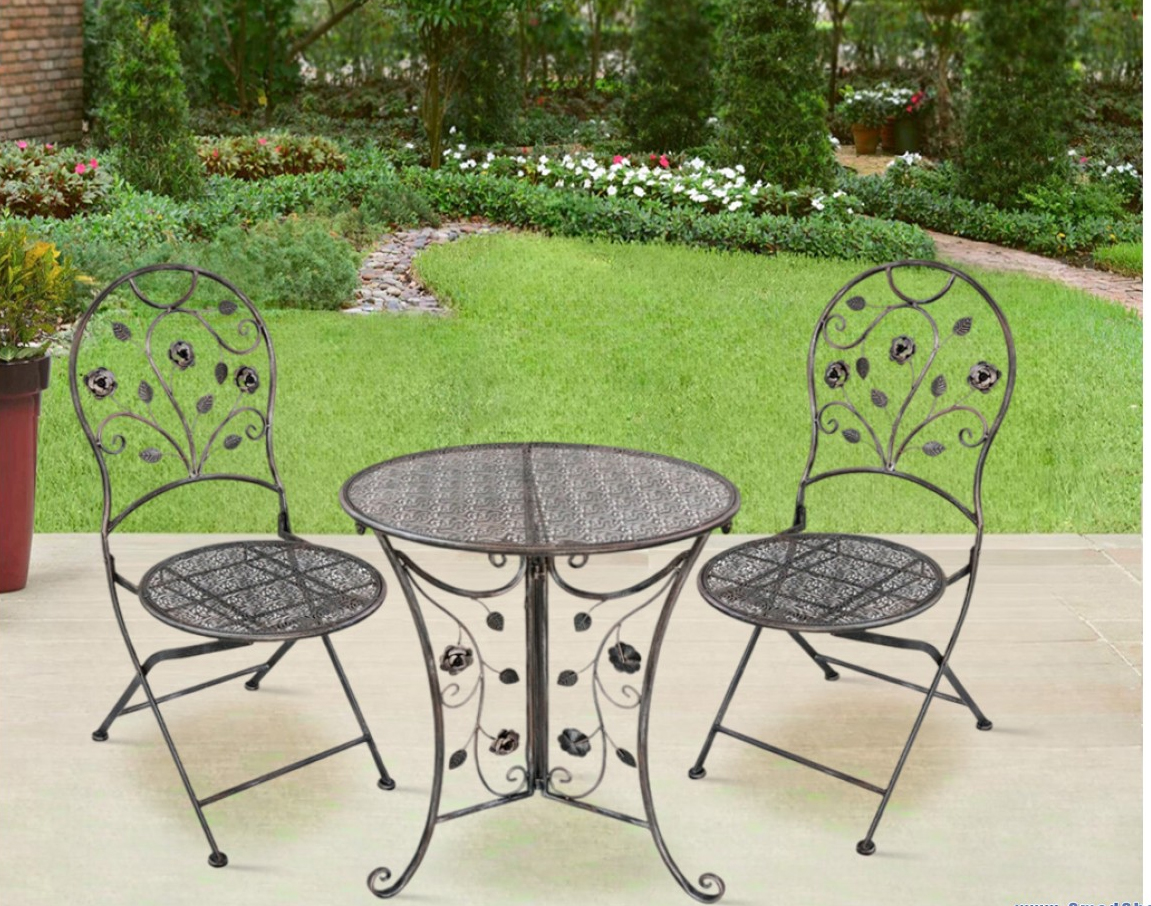 Set mobilier gradina metalic Madison, masa 70×75 cm si 2 scaune 43x40x94 cm, stil vintage, bronz Household NewTrend