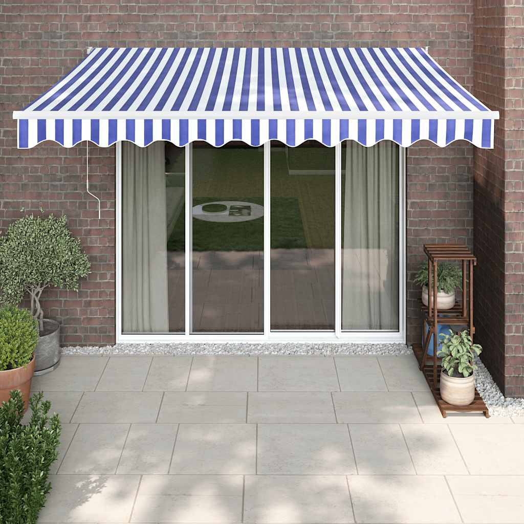 Copertină retractabilă automată, albastru și alb, 3x2,5 m GartenMobel Dekor