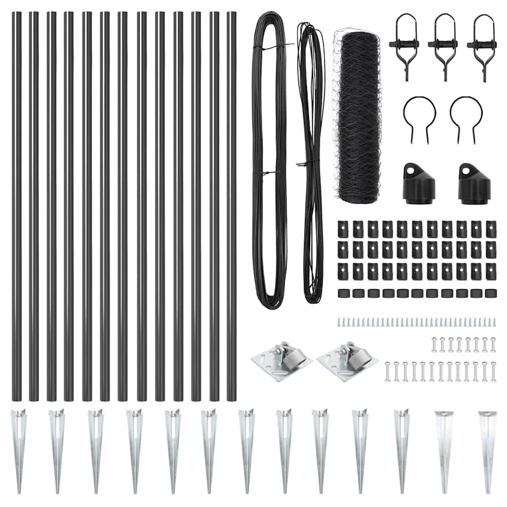 Stâlp de gard. Gri 25 x 1 m (plasă de 50 mm) Oțel GartenMobel Dekor