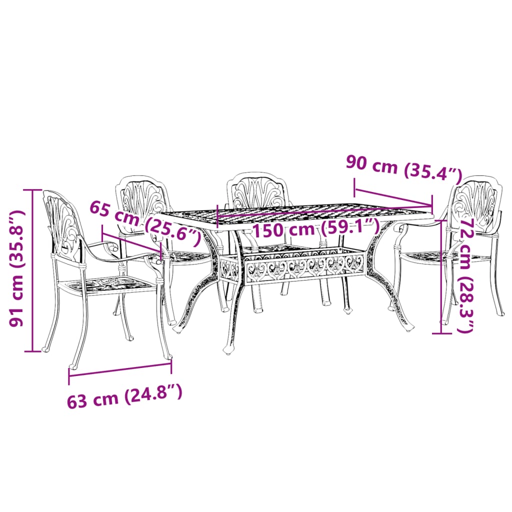 Set mobilier de grădină, 5 piese, negru, aluminiu turnat GartenMobel Dekor