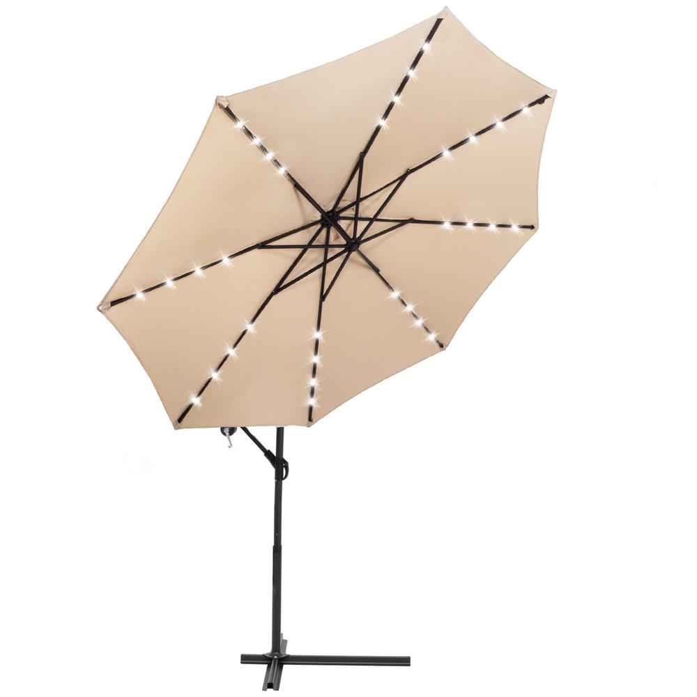 Umbrela de gradina cu brat lateral banana, iluminare LED, cu husa, 300cm, crem Household NewTrend