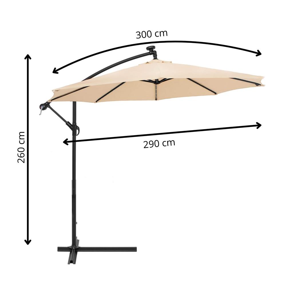 Umbrela de gradina cu brat lateral banana, iluminare LED, cu husa, 300cm, crem Household NewTrend