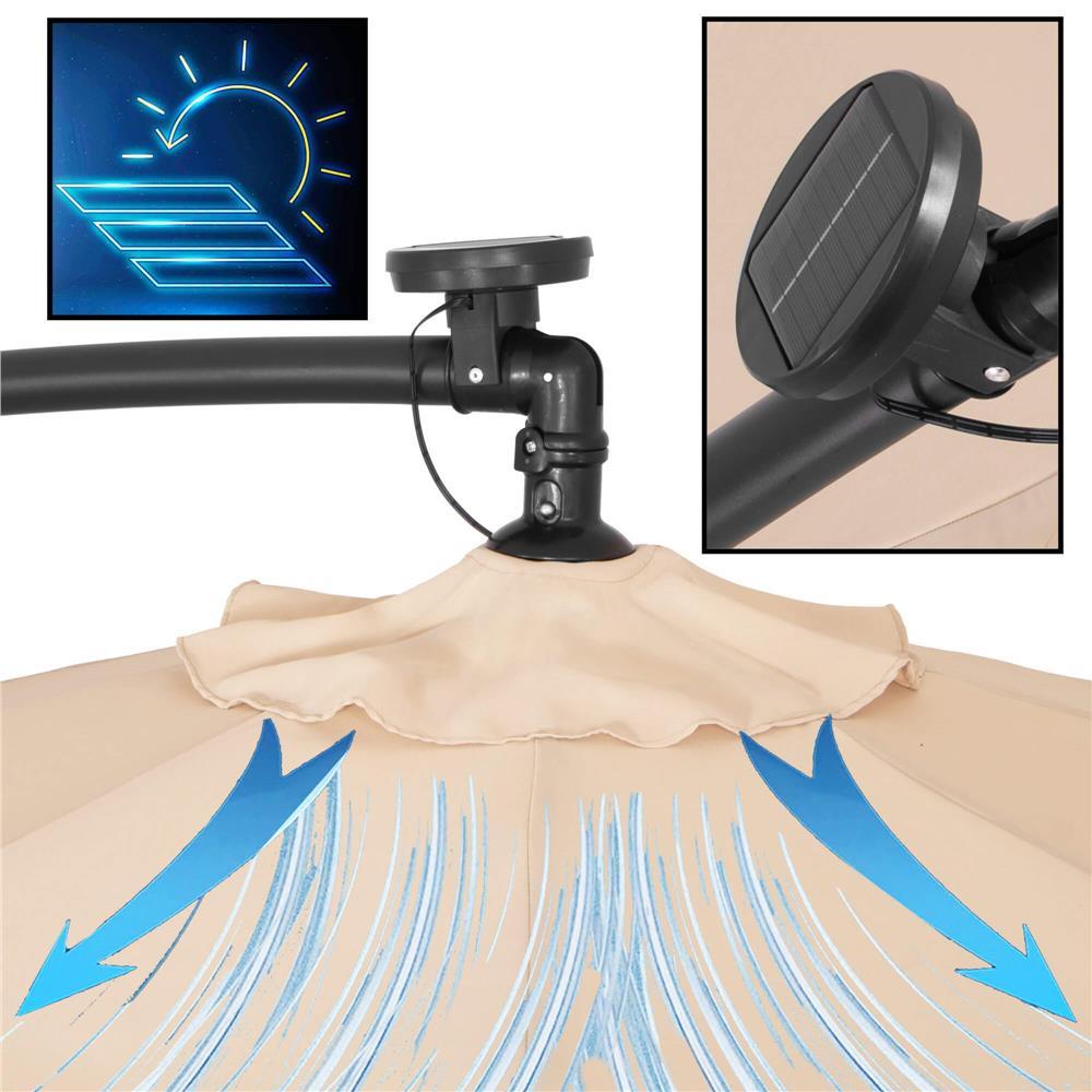 Umbrela de gradina cu brat lateral banana, iluminare LED, cu husa, 300cm, crem Household NewTrend