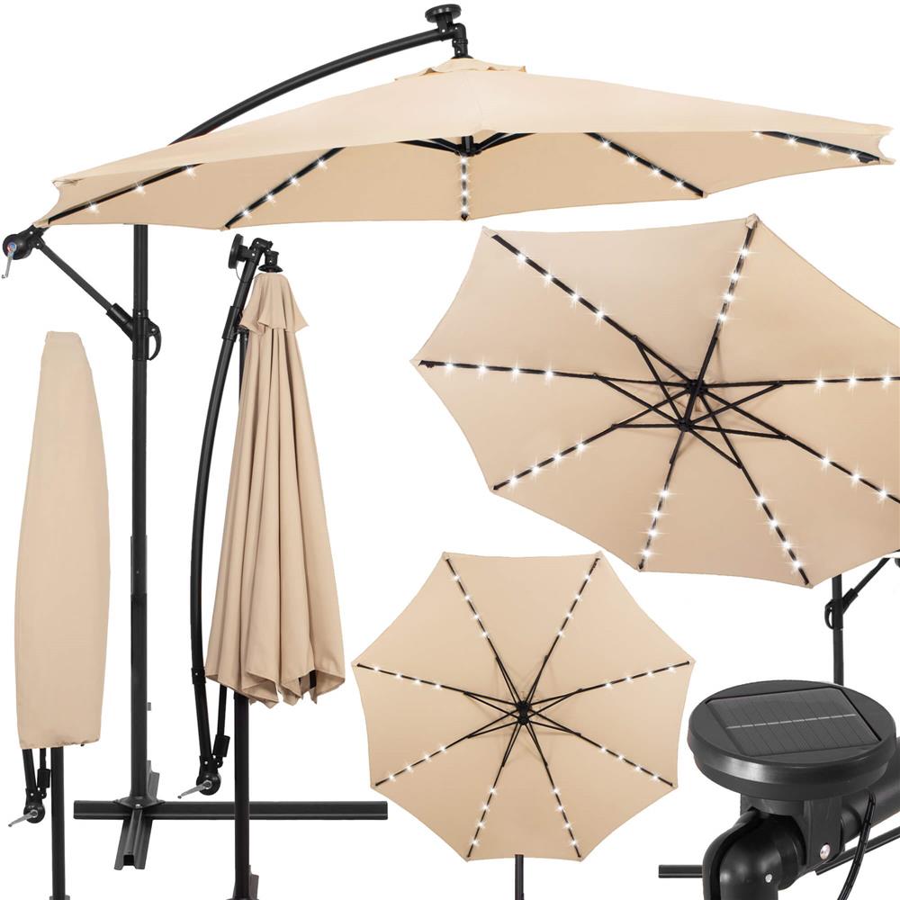 Umbrela de gradina cu brat lateral banana, iluminare LED, cu husa, 300cm, crem Household NewTrend