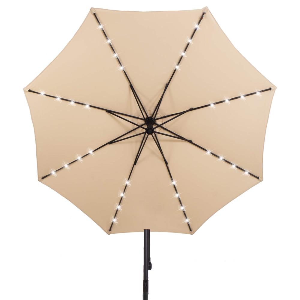 Umbrela de gradina cu brat lateral banana, iluminare LED, cu husa, 300cm, crem Household NewTrend