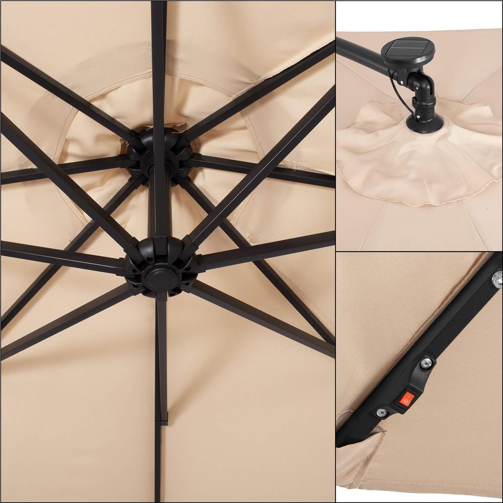 Umbrela de gradina cu brat lateral banana, iluminare LED, cu husa, 300cm, crem Household NewTrend