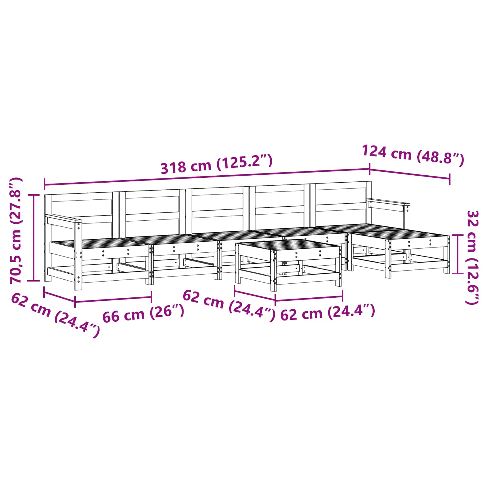 Set de lounge pentru grădină 6 pcs Maro Ceară Lemn masiv de pin GartenMobel Dekor