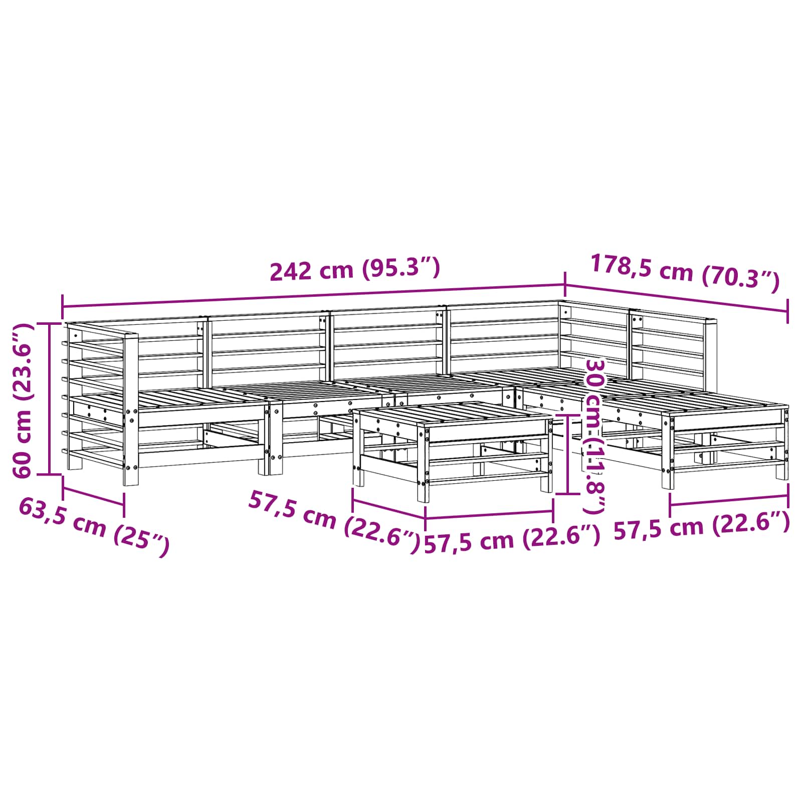Set de lounge pentru grădină 7 pcs Maro Ceară Lemn masiv de pin GartenMobel Dekor