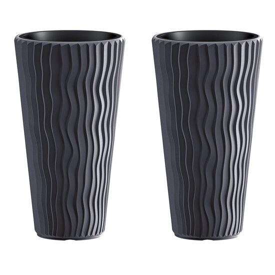 Set 2 ghivece de flori, Sandy Slim, rotunde, inalte, 29.7x53.1 cm, antracit, Prosperplast GartenVIP DiyLine