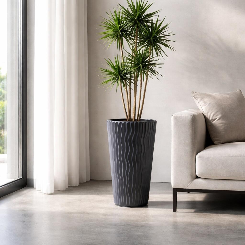 Set 2 ghivece de flori, Sandy Slim, rotunde, inalte, 29.7x53.1 cm, antracit, Prosperplast GartenVIP DiyLine