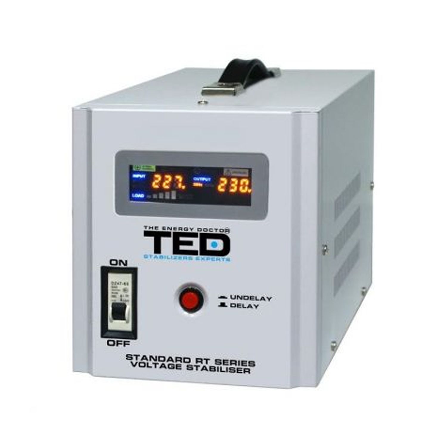 Stabilizator tensiune 3000W 230V cu 2 iesiri Schuko si sinusoidala pura + ecran LCD cu valorile tensiunii, TED Electric TED000187 SafetyGuard Surveillance