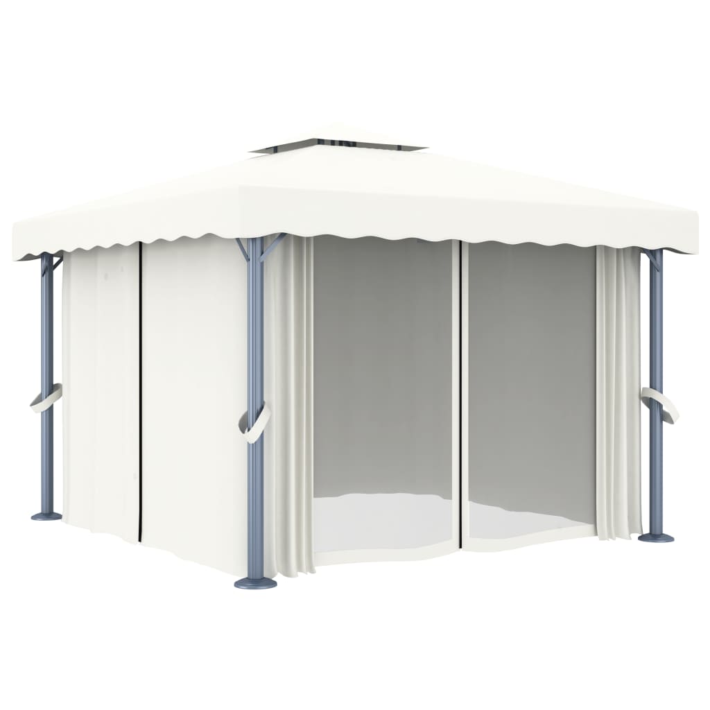Pavilion cu perdea, alb crem, 3 x 3 m, aluminiu GartenMobel Dekor