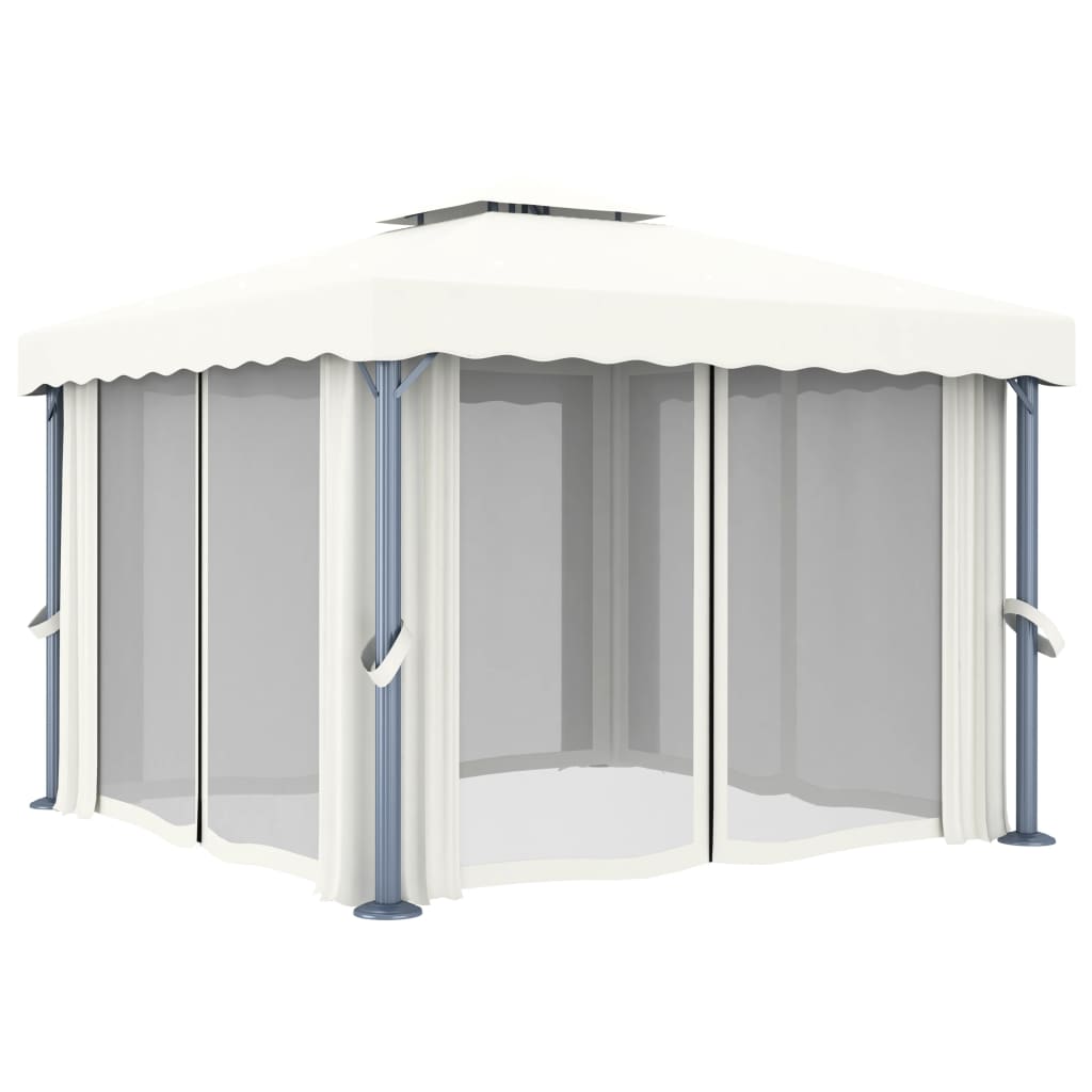 Pavilion cu perdea, alb crem, 3 x 3 m, aluminiu GartenMobel Dekor
