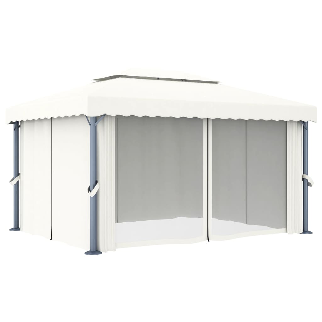 Pavilion cu perdea, alb crem, 4 x 3 m, aluminiu GartenMobel Dekor
