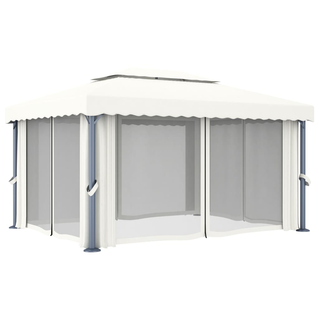 Pavilion cu perdea, alb crem, 4 x 3 m, aluminiu GartenMobel Dekor