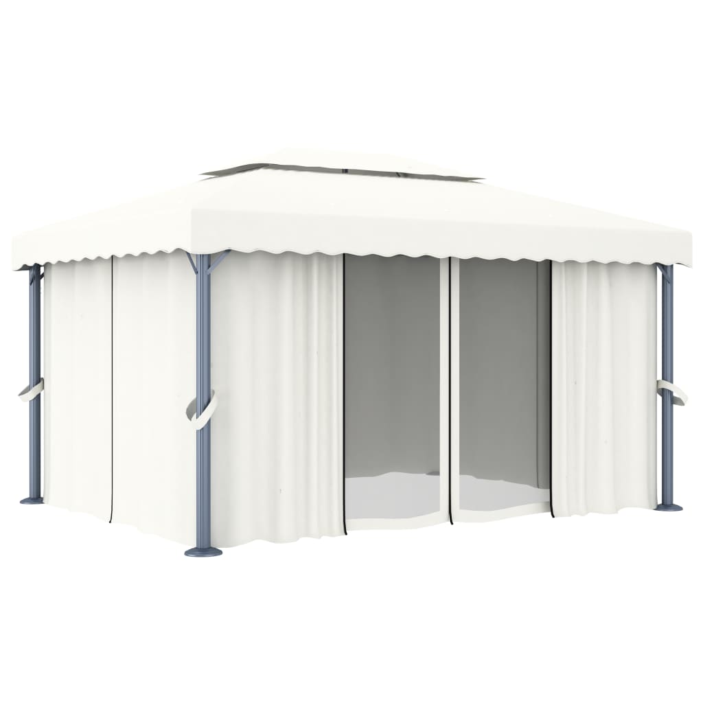Pavilion cu perdea, alb crem, 4 x 3 m, aluminiu GartenMobel Dekor