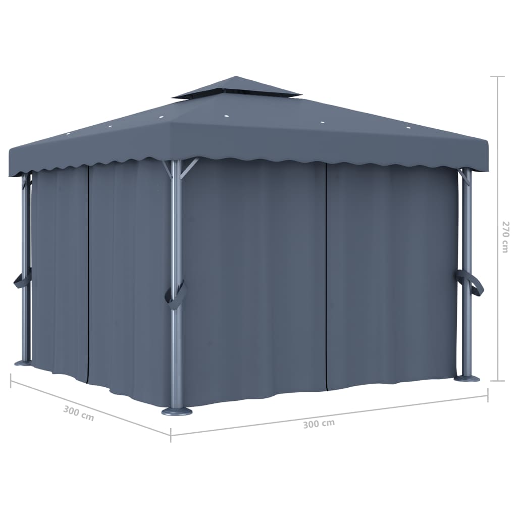 Pavilion cu perdea, antracit, 3 x 3 m, aluminiu GartenMobel Dekor