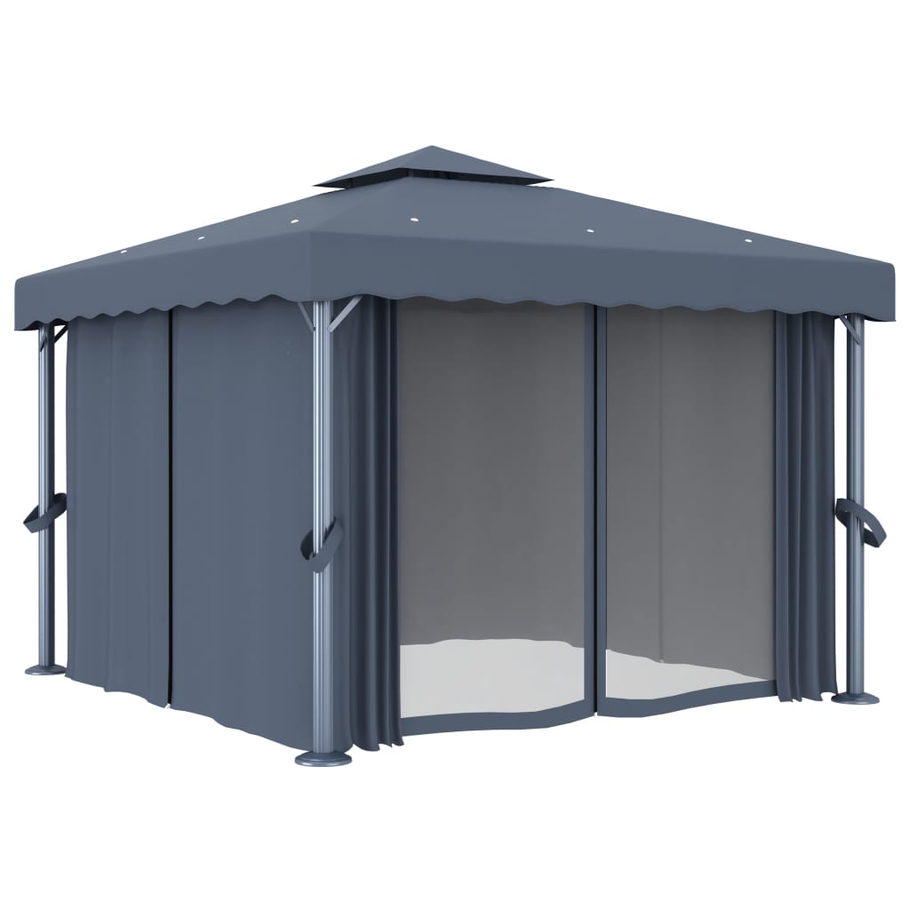 Pavilion cu perdea, antracit, 3 x 3 m, aluminiu GartenMobel Dekor