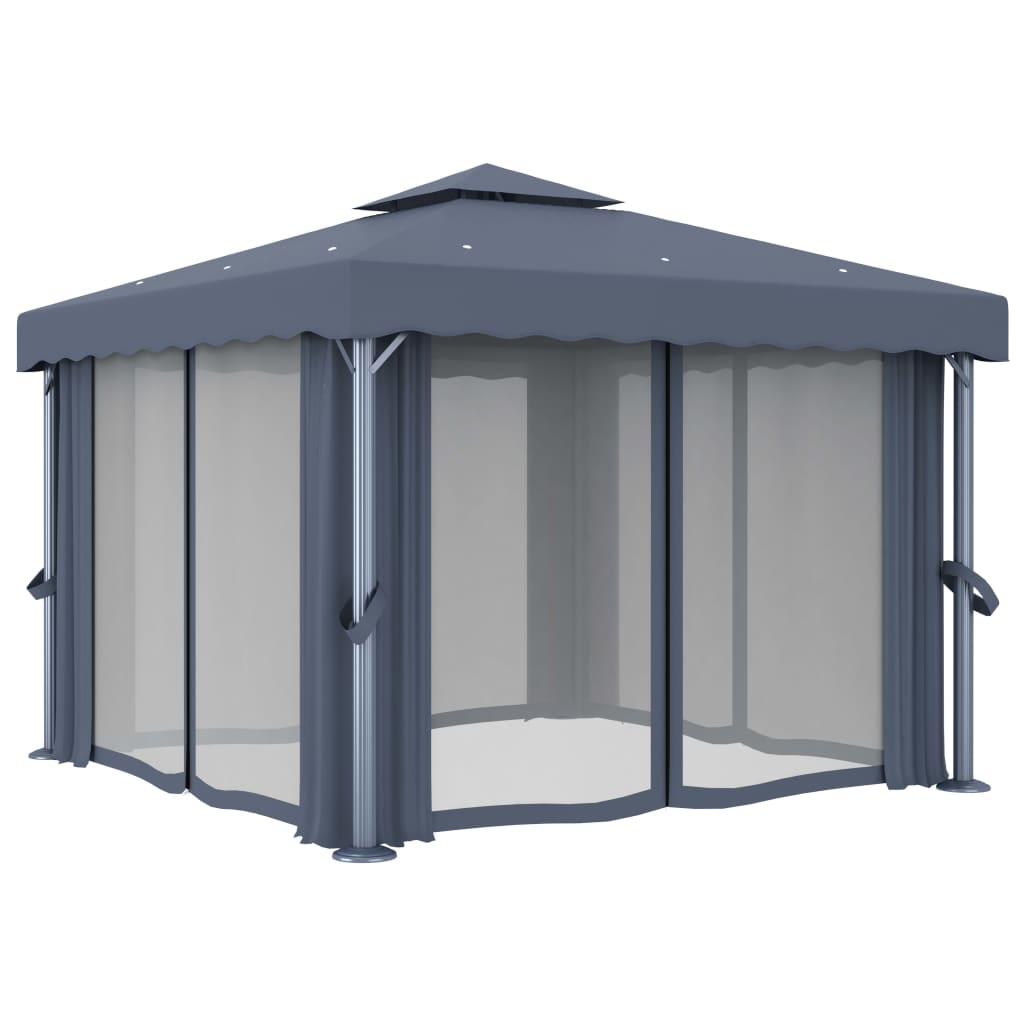 Pavilion cu perdea, antracit, 3 x 3 m, aluminiu GartenMobel Dekor