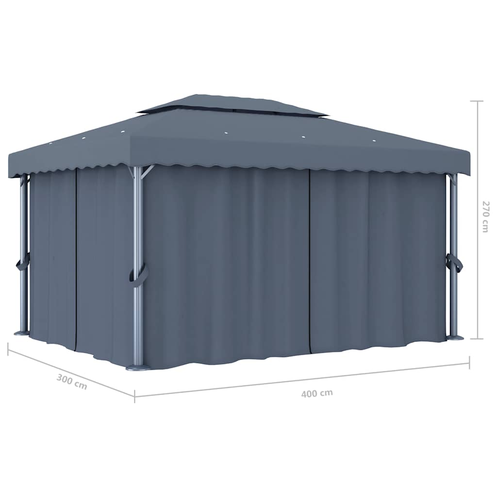Pavilion cu perdea, antracit, 4 x 3 m, aluminiu GartenMobel Dekor