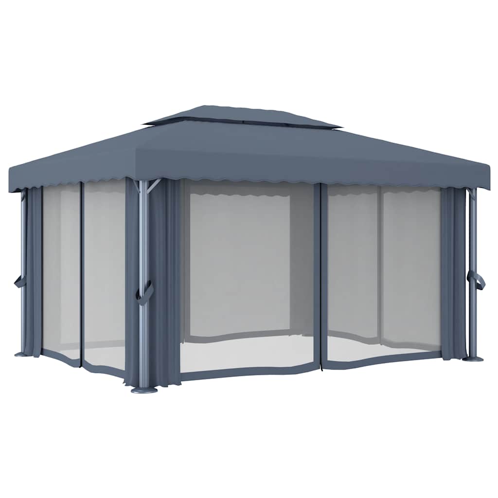 Pavilion cu perdea, antracit, 4 x 3 m, aluminiu GartenMobel Dekor