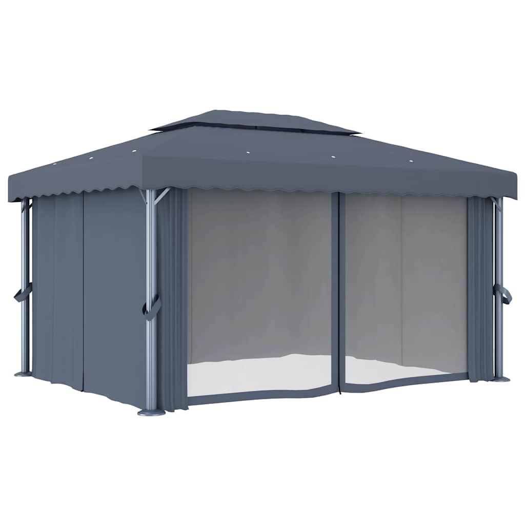 Pavilion cu perdea, antracit, 4 x 3 m, aluminiu GartenMobel Dekor
